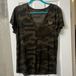 Green Camo V- Neck Tee